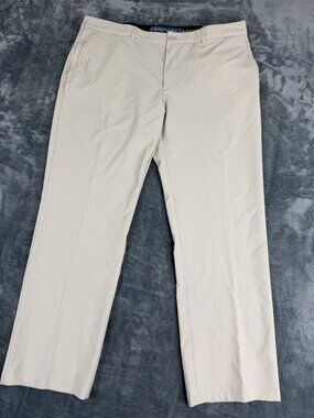Roundtree & Yorke Mens Performance Beige Flat-Front Pants 42x32